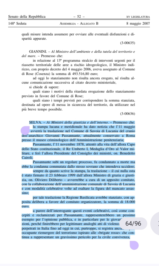INTERROGAZIONE PARLAMENTARE 8 MAGGIO 2007     www.senato.it/service/PDF/PDFServer/BGT/263279.pdf