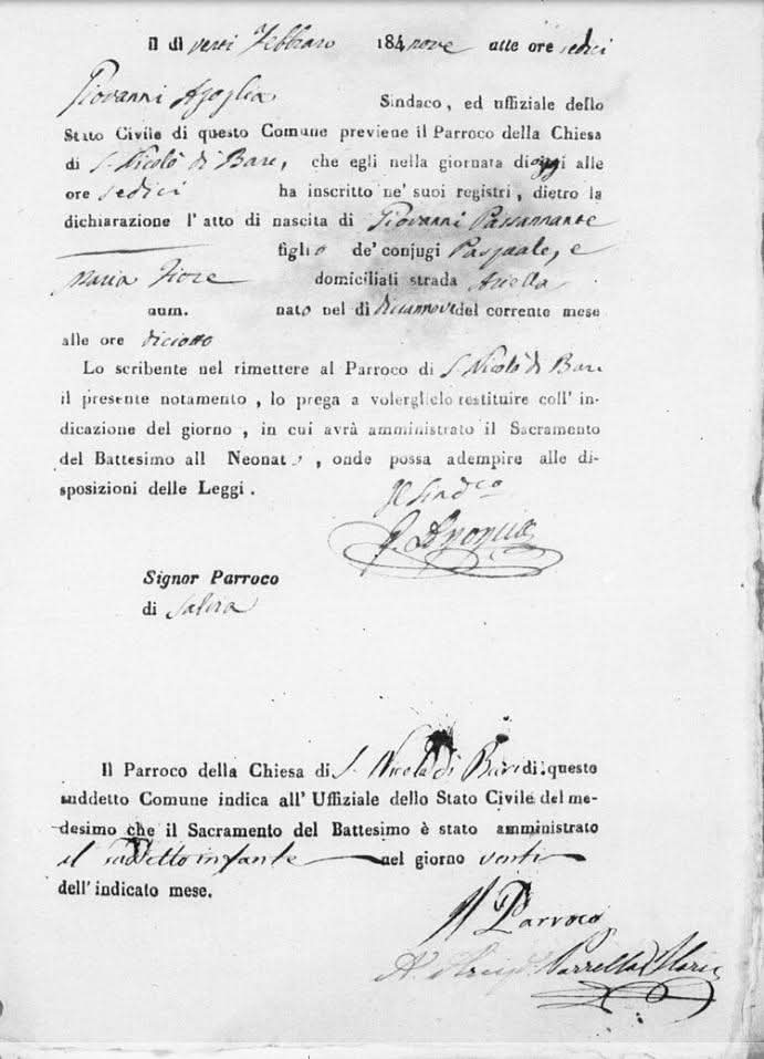 L'inizio della storia dell'uomo che, con il suo attentato a Umberto I, portò l'intero paese di Salvia a dover cambiare nome in "Savoia" per volere del re.  - Archivio di stato Potenza - 